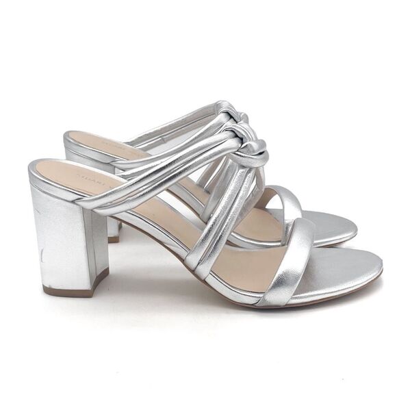 Stuart Weitzman Twist 75 Knot Block Heel Sandal Metallic Silver Leather Size 7.5 - Picture 9 of 16